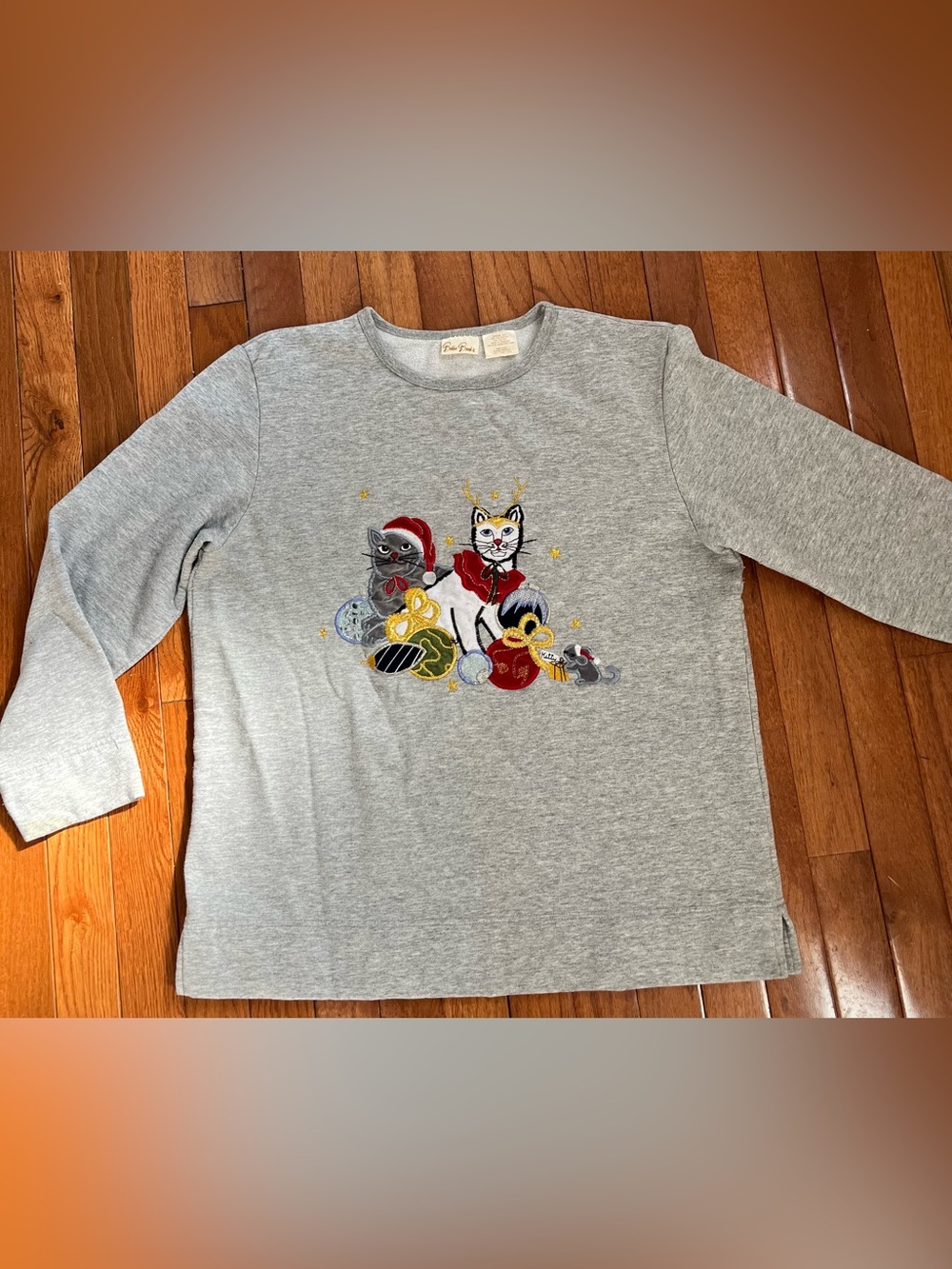 Vintage Bobbie Brooks Grey Sweatshirt Christmas cats Embroidery M